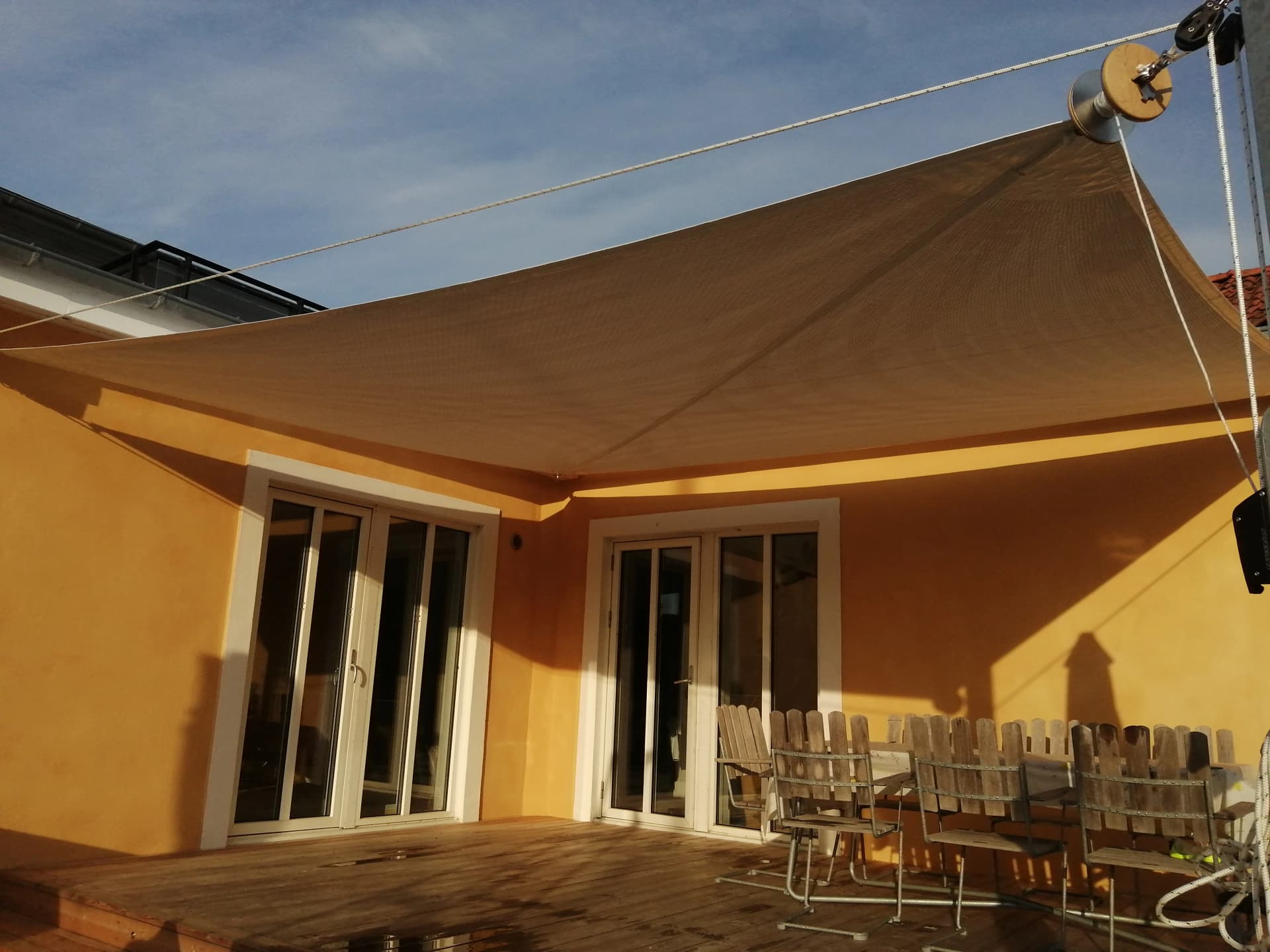 Segelduk altan kvällsvy